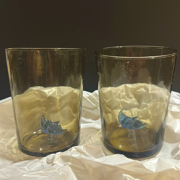 Urban Outfitters Crescent Blue Moon Glass Tumbler Smokey Grey Clear Glass set - Picture 1 of 11